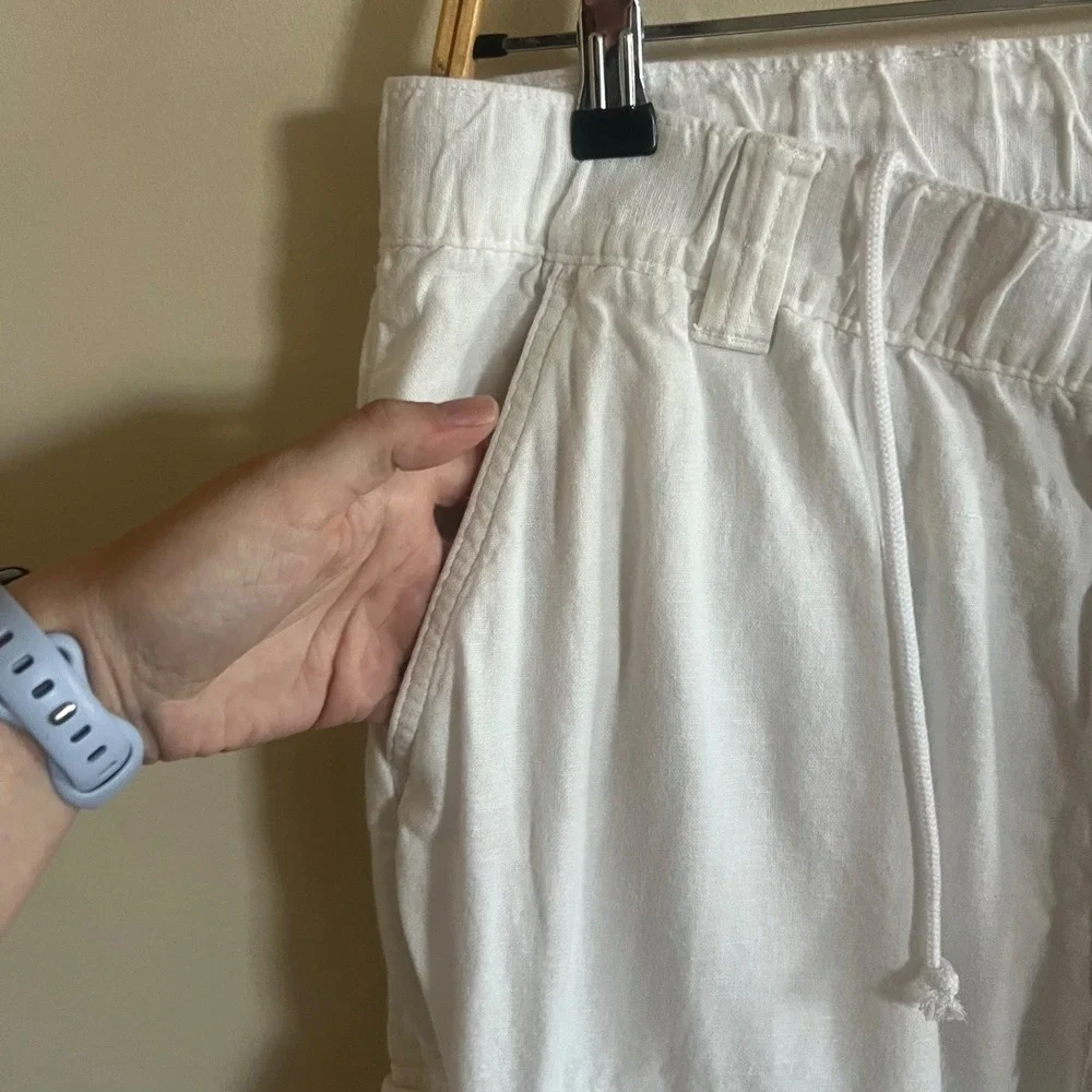 Roundtree & Yorke Pants Men 36x29 White Linen Blend Casuals Cargo Straight Resor